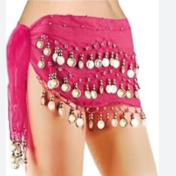 Hot‎ Pink with Silver Coins Belly Dancer Wrap. 57 inch - Picture 1 of 7